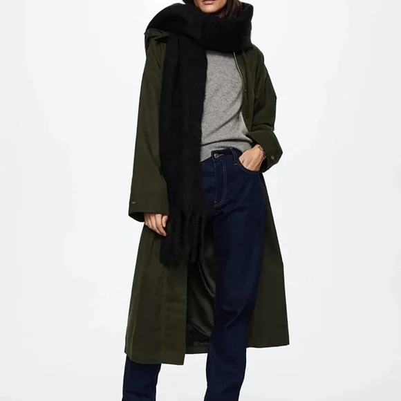 Mango Olive Green Long Trench Coat with Hood - Picture 3 of 3
